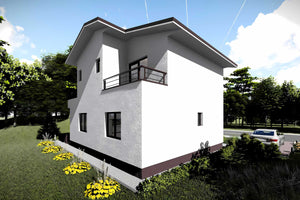 Proiect casa pe structura metalica 180 mp cu terasa 181-026 - fatada de casa alba imagine 8 thumbnail