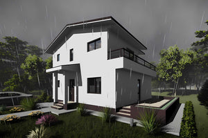 Proiect casa pe structura metalica 180 mp cu terasa 181-026 - fatada de casa alba imagine 9 thumbnail