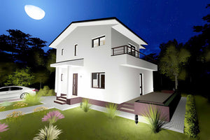 Proiect casa pe structura metalica 180 mp cu terasa 181-026 - fatada de casa alba imagine 10 thumbnail