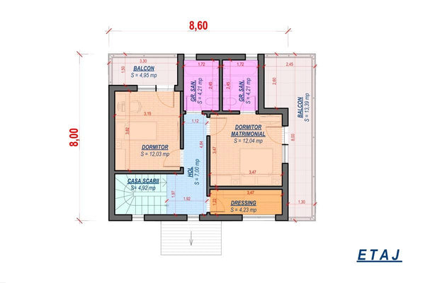 Proiect casa pe structura metalica 180 mp cu terasa 181-026 - fatada de casa alba plan etaj