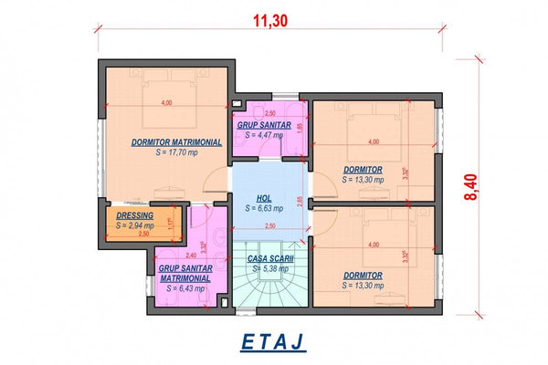 Proiect casa pe structura metalica modern cu doua nivele 016 - planul casei la etaj