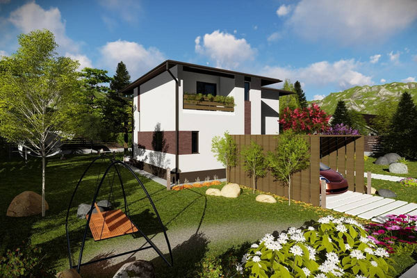 Proiect casa pe structura metalica 200 mp cu etaj 196-040 - model fatada imagine 3