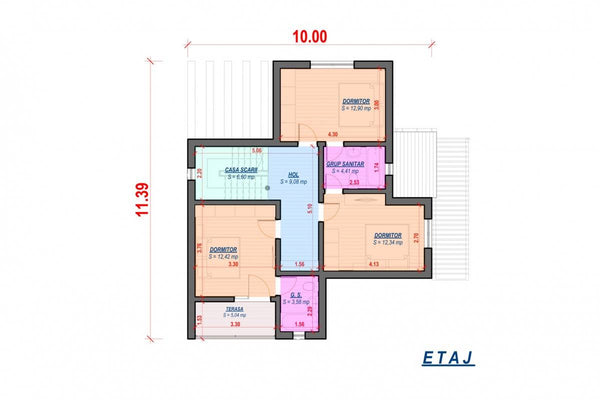 Proiect casa pe structura metalica 200 mp cu etaj 196-040 - plan etaj