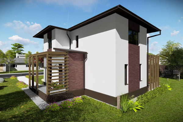 Proiect casa pe structura metalica 200 mp cu etaj 196-040 - model fatada imagine 4