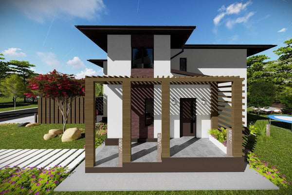 Proiect casa pe structura metalica 200 mp cu etaj 196-040 - model fatada imagine 5