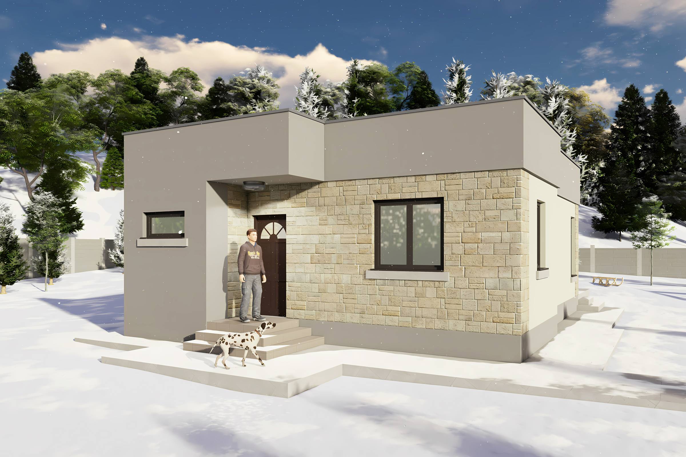 Proiect casa pe structura metalica 2 camere si 1 baie 75 mp - design casa mica poza 19