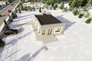 Proiect casa pe structura metalica 2 camere si 1 baie 75 mp - design acoperis casa mica poza thumbnail