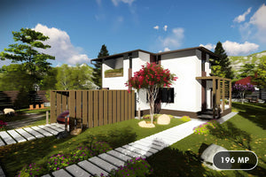 Proiect casa pe structura metalica 200 mp cu etaj 196-040 - model fatada imagine 1 thumbnail