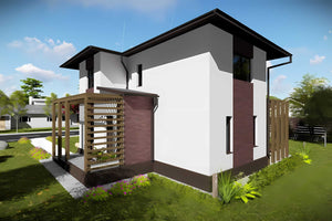 Proiect casa pe structura metalica 200 mp cu etaj 196-040 - model fatada imagine 6 thumbnail
