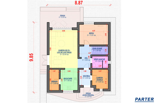 Proiect casa pe structura metalica 200 mp cu etaj 207-054 - planul parterului