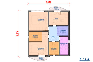 Proiect casa pe structura metalica 200 mp cu etaj 207-054 - planul etajului thumbnail