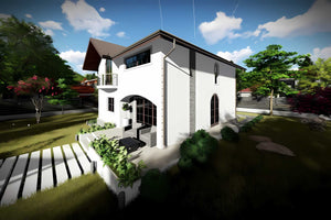 Proiect casa pe structura metalica 200 mp cu etaj 207-054 - fatada casa alba imagine 4 thumbnail