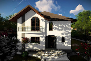 Proiect casa pe structura metalica 200 mp cu etaj 207-054 - fatada casa alba imagine 5 thumbnail