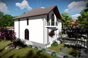 Proiect casa pe structura metalica 200 mp cu etaj 207-054 - fatada casa alba imagine 6 thumbnail