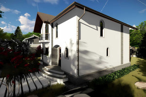 Proiect casa pe structura metalica 200 mp cu etaj 207-054 - fatada casa alba imagine 7 thumbnail
