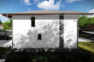 Proiect casa pe structura metalica 200 mp cu etaj 207-054 - fatada casa alba imagine 9 thumbnail