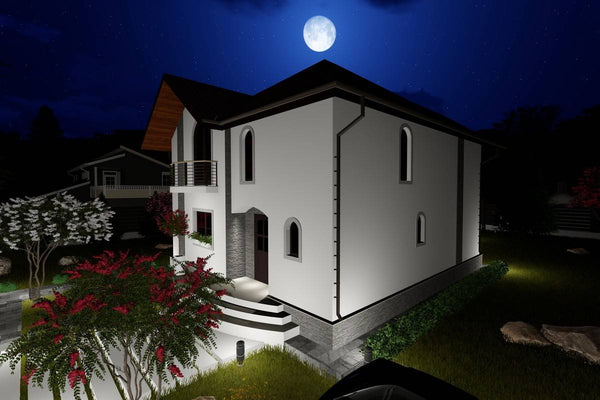 Proiect casa pe structura metalica 200 mp cu etaj 207-054 - fatada casa alba imagine 8