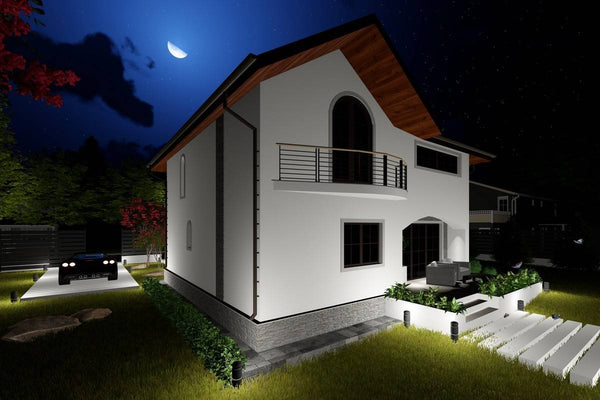 Proiect casa pe structura metalica 200 mp cu etaj 207-054 - fatada casa alba imagine 9