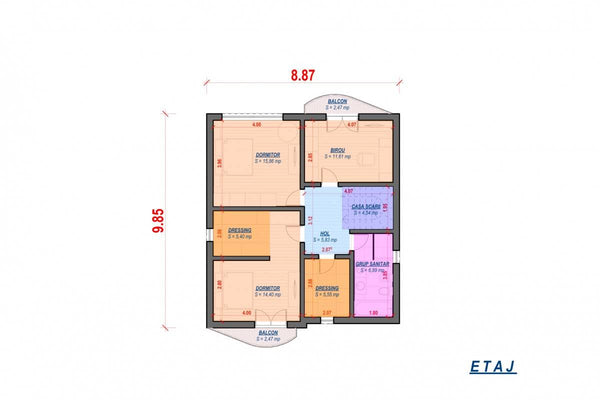 Proiect casa pe structura metalica 200 mp cu etaj 207-054 - planul etajului