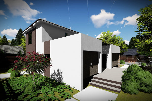 Proiect casa pe structura metalica cu etaj 200 mp 207-069 - fațadă de casă imagine 2