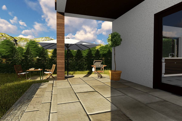 Proiect casa pe structura metalica cu 3 dormitoare 3 bai 034 - fatada de casa exterior imagine 11