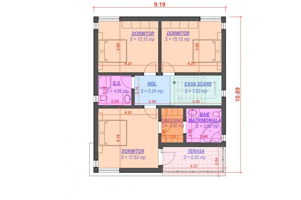 Proiect casa pe structura metalica cu 3 dormitoare 3 bai 034 - plan etaj