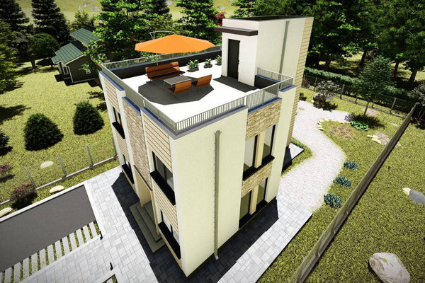 Proiect casa pe structura metalica cu etaj fara acoperis 081 - model fatada imagine 6