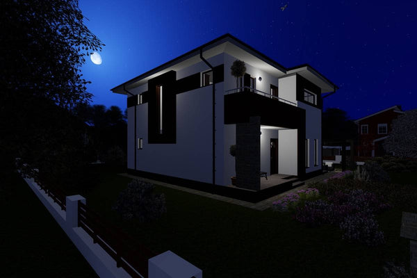 Proiect casa pe structura metalica cu etaj si terase 043 - fatada de casa moderna imagine 10