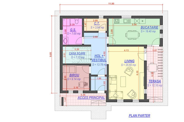 Proiect casa pe structura metalica cu etaj si terase 043 - plan parter