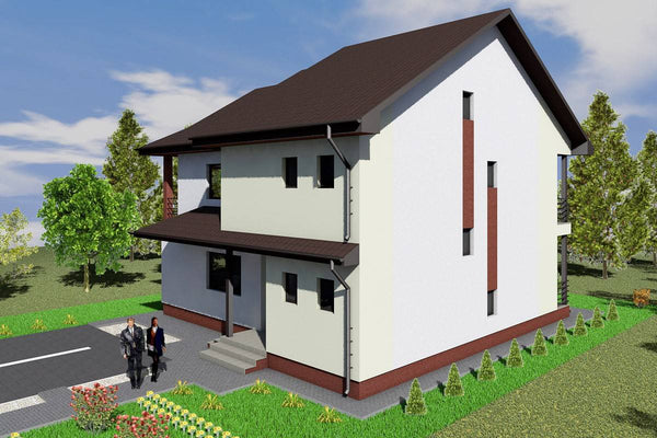 Proiect casa pe structura metalica cu etaj si balcoane 010 - model fatada imagine 3