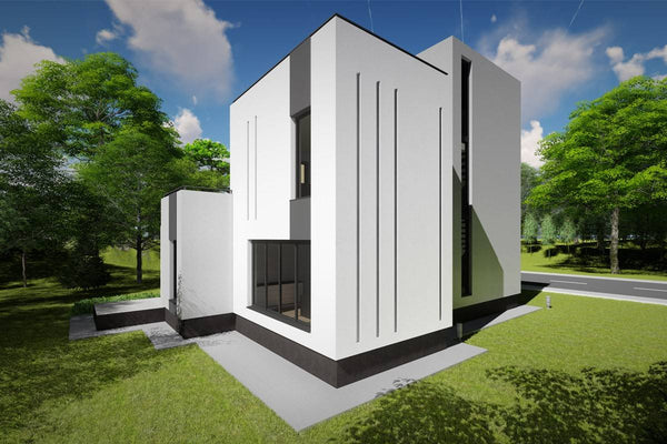 Proiect casa pe structura metalica fara acoperis cu etaj 025 - fatada de casa exterior imagine 4