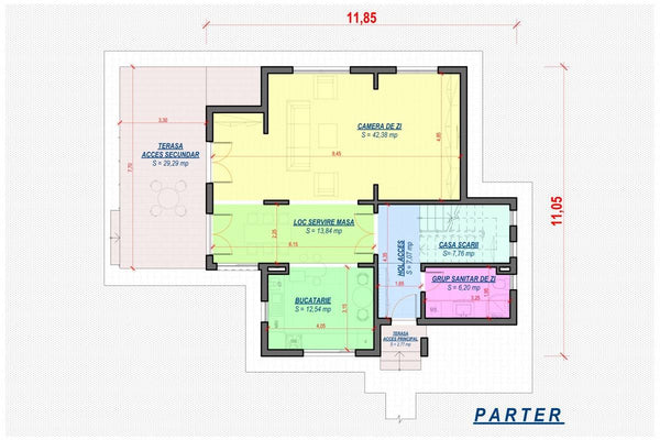 Proiect casa pe structura metalica cu etaj si 4 camere 009 - plan de casa parter
