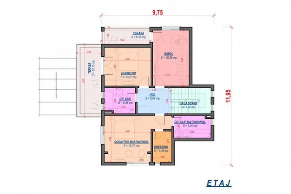 Proiect casa pe structura metalica cu etaj si 4 camere 009 - plan de casa etaj 1