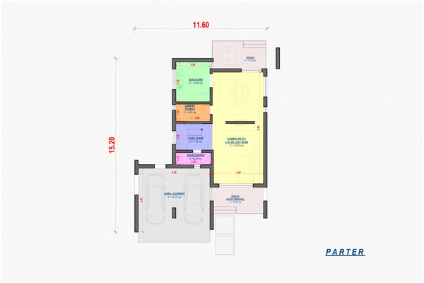 Proiect casa pe structura metalica cu etaj garaj dublu 061 - plan casa parter