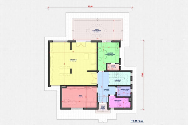Proiect casa pe structura metalica cu etaj 3 dormitoare 006 - plan casa parter