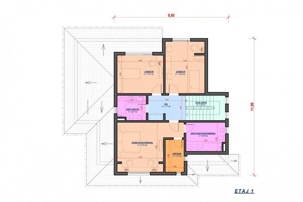 Proiect casa pe structura metalica cu etaj 3 dormitoare 006 - plan casa etaj 1