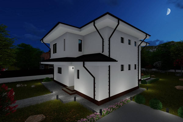 Proiect casa pe structura metalica cu etaj 3 dormitoare 006 - fatada casa alba imagine 9