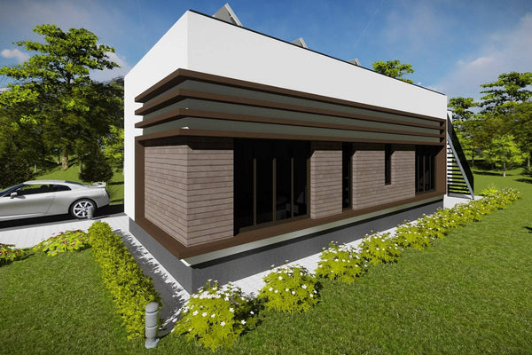 Proiect casa pe structura metalica moderna fara acoperis 027 - fatada de casa exterior imagine 3