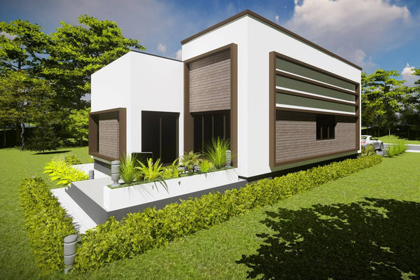 Proiect casa pe structura metalica moderna fara acoperis 027 - fatada de casa exterior imagine 4