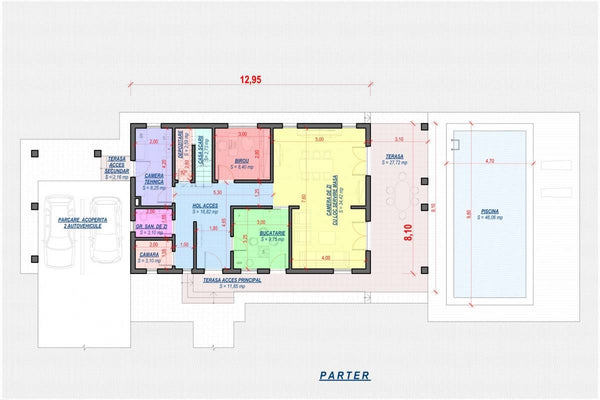Proiect casa pe structura metalica cu 2 etaje 294-007 - plan casa parter