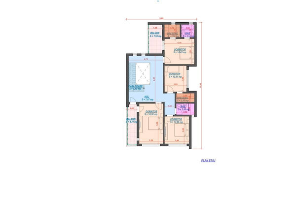 Proiect casa pe structura metalica cu etaj 5 dormitoare 051 - plan casa etaj
