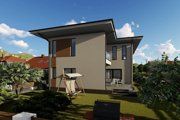Proiect casa pe structura metalica cu etaj 5 dormitoare 051 - model de fatada imagine 5