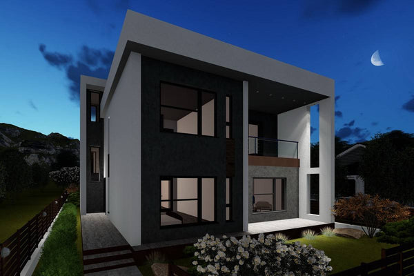 Proiect casa pe structura metalica cu etaj fara acoperis 055 - model fatada imagine 9