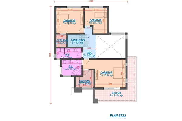 Proiect casa pe structura metalica modern cu garaj dublu 062 - plan casa etaj