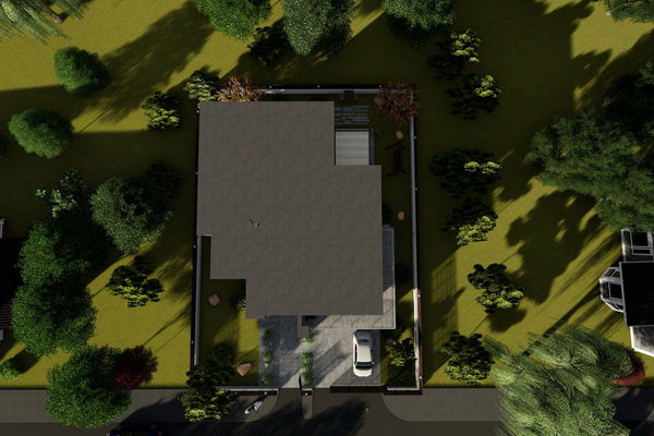 Proiect casa pe structura metalica modern cu garaj dublu 062 - model de acoperis