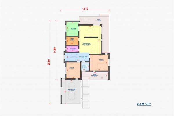 Proiect casa pe structura metalica cu etaj 5 dormitoare 060 - plan casa pentru parter