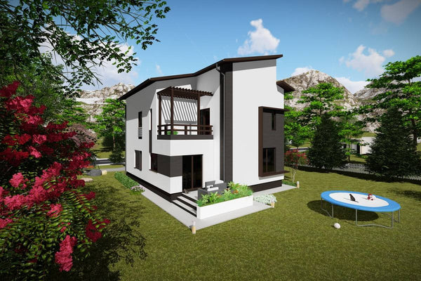 Proiect casa pe structura metalica cu 1 etaj si mansarda 038 - fațadă de casă imagine 3