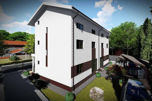Proiect casa pe structura metalica duplex cu mansarda 066 - fatada casei imagine 6
