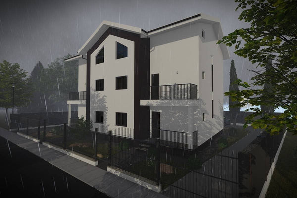 Proiect casa pe structura metalica duplex cu mansarda 066 - fatada casei imagine 7