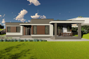 Proiect casa pe structura metalica 4 camere cu acoperis plat - design exterior casa parter 4 thumbnail